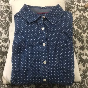 Talbots flannel blue polka dot shirt